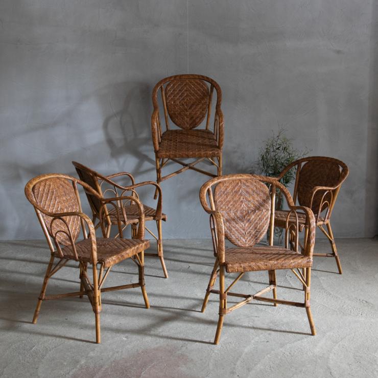 昭和レトロ ラタンチェア 回転式座椅子 籐家具 ビンテージ