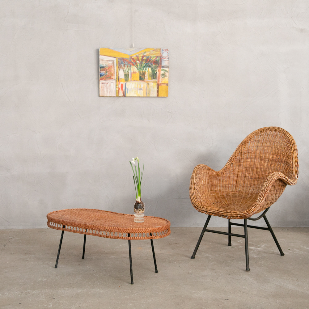 フランスアンティークラタンローテーブル